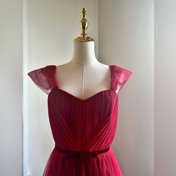 Marchesa Notte Red Mesh Gown - Picture 2 of 8